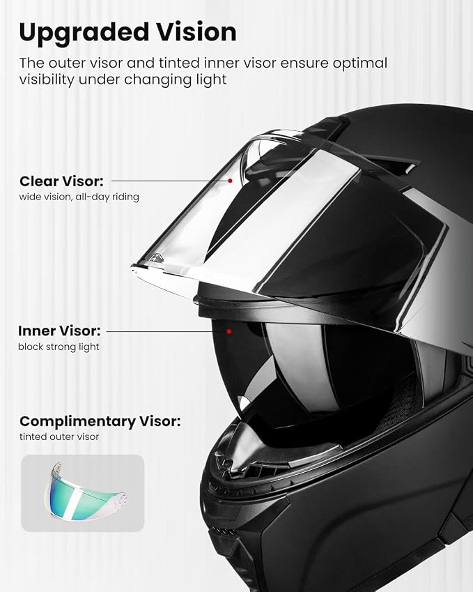 ILM Modular Motorcycle Helmet for Adults Full Face Flip up Riding with Dual Visor Street Bike Racing DOT Model MM966 (Matte Black Colorful, XL)