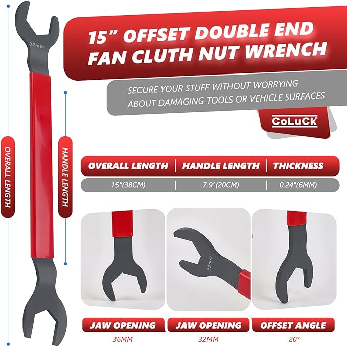 Fan Clutch Wrench Set,32mm & 36mm Clutch Fan Tool Wrench,Water Pump Pulley Holder Removal Tool For BMW, Ford, GM, dodge,Chevrolet,jeep Fan Clutch Removal Kit,Water Pump Holder