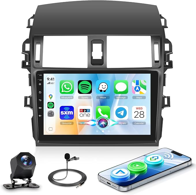Rimoody Linux System Car Stereo for Toyota Corolla 2009-2013 Wireless Carplay & Android Auto, 9'' IPS Touchscreen Mirror Link YouTube Video Vi-Link Car Radio Bluetooth FM/RDS DSP SWC Backup Camera