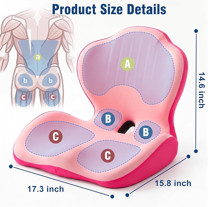 Car Seat Cushion with Lumbar Support Pillow, Memory Foam Office Chair Cushion for Back Pain Sciatica Pain Relief, Ergonomic L-Shaped Seat Cushion for Car Truck Driving Office Chair Home (Pink)