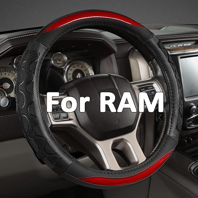 GIANT PANDA Steering Wheel Cover for Dodge Ram 1500 - Car Steering Wheel Covers for Dodge Ram 2500 3500 15.5-16 inch - Red