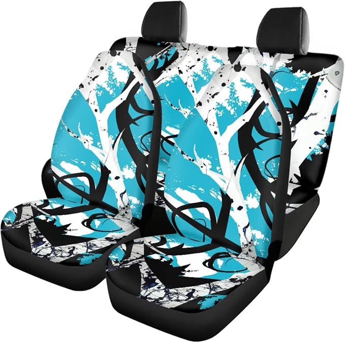 Blue Branch Design Car Interior Accessories Set of 18, Car Seat Covers Full Set with Floor Mats Steering Wheel Cover Shoulder Pads Armrest Pad Cover Roof Gloves Cup Coaster Keychain