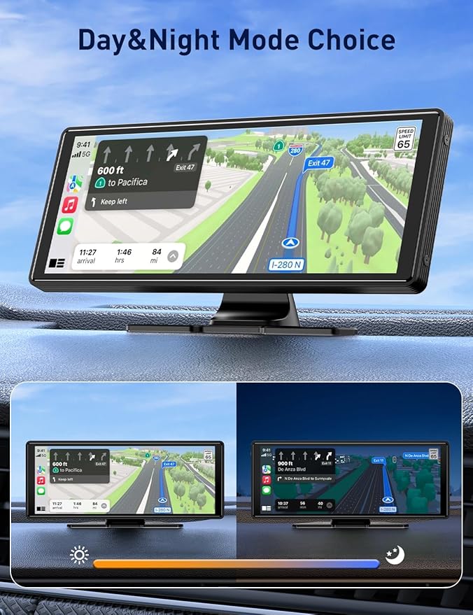 Wireless Apple Carplay Screen for Car, 10.26" HD Touchscreen Portable Android Auto Car Stereo with Bluetooth Car Radio Receiver Support GPS Navigation, Voice Control, Mirror Link, FM/AUX