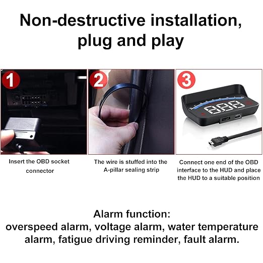 Car HUD Head up Display for car OBDII Head Up with Speed RPM Water Temperature Voltage Alarms and Fatigue Driving Reminder Code Readers & Scan Tools