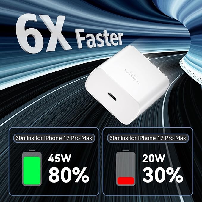 iPhone 17 16 15 Pro Max Charger Fast Charging, 45W USB C iPhone Charger Fast Charging Cable 10FT Long Type C Chargers Block Compatible with iPhone 17 Pro Max/17 Pro/17/16/16 Pro Max/15 Pro Max