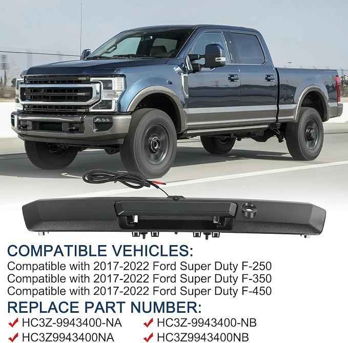JDMSPEED Tailgate Handle with Rear View Backup Camera Compatible with 2017-2022 Ford F250 F350 F450 Super Duty Replaces# HC3Z-9943400-NA HC3Z-9943400-NB