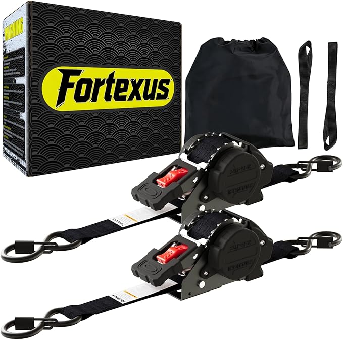 Retractable Ratchet Straps 1'' x 12ft Tie Downs Automatic Retractable Ratchet Straps 1760lb Break Strength for Trailer,Motorcycle,Scooter,Pickup Truck,UTV,Kayak (Black Red,2 Pack)
