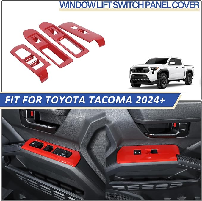Daeiclru Window Lift Switch Panel Cover Compatible with Toyota Tacoma 2024 2025, Pickup Truck Door Power Window Glass Lift Switch Button Protection Cover Interior Accessories (Red)
