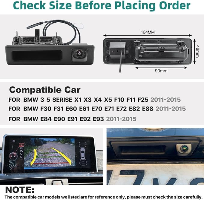 GreenYi AHD 1080P Dynamic Trajectory Trunk Handle Backup Camera, for BMW 3 5 Serise X1 X3 X4 X5 F10 F11 F25 F30 F31 E60 E61 E70 E71 E72 E82 E84 E88 E90 E91 E92 E93 2011-2015, Reverse Rear View Cam