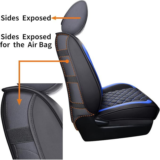 Tomatoman Tacoma Seat Covers Customized for 2005-2025 2026 Sport Extended SR V6 Crew Cab, Waterproof Faux Leather Car Cushions(2 PCS Front, Black-Blue)