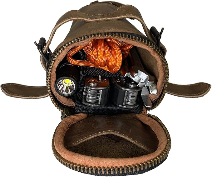 Hide & Ride, Bicycle Under Seat Pouch, Multi-functional Organizer for Commuters, Accessory Bag, Biker Essentials, Full Grain Leather, Handmade, Bourbon Brown