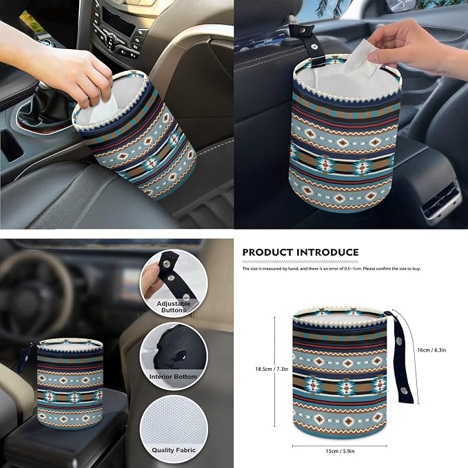 Aztec Stripes Car Accessories Car Seats Cover Protector, Steering Wheel Cover, Seatbelt Cover, Vehicle Trash Can, Cup Coasters, Rearview Mirror Cover, Keychains, Pack of 15