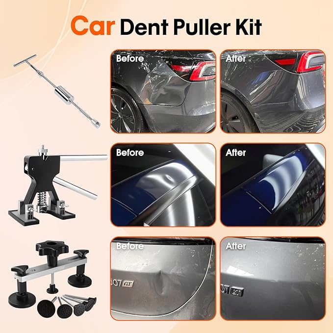 Car Dent Puller Kit, Dent Remover for Car Dent Repair with High Adhesion Pull Tabs, Glue Gun & Sticks, Suction Cup, Slide Hammer T-Bar, PDR Tools for Paintless Dent Removal at Home and Garage