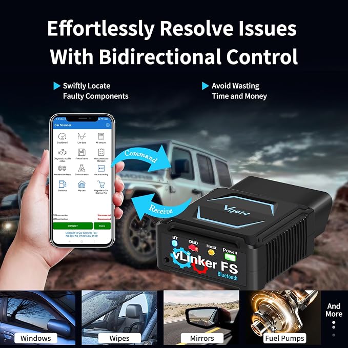 VGATE vLinker FS Bluetooth OBD2 Scanner Diagnostic Tool Wireless Code Reader for iPhone, Android & Windows Bi-Directional Control Car Diagnostic Scanner,All Systems Diagnosis, 30+ Services