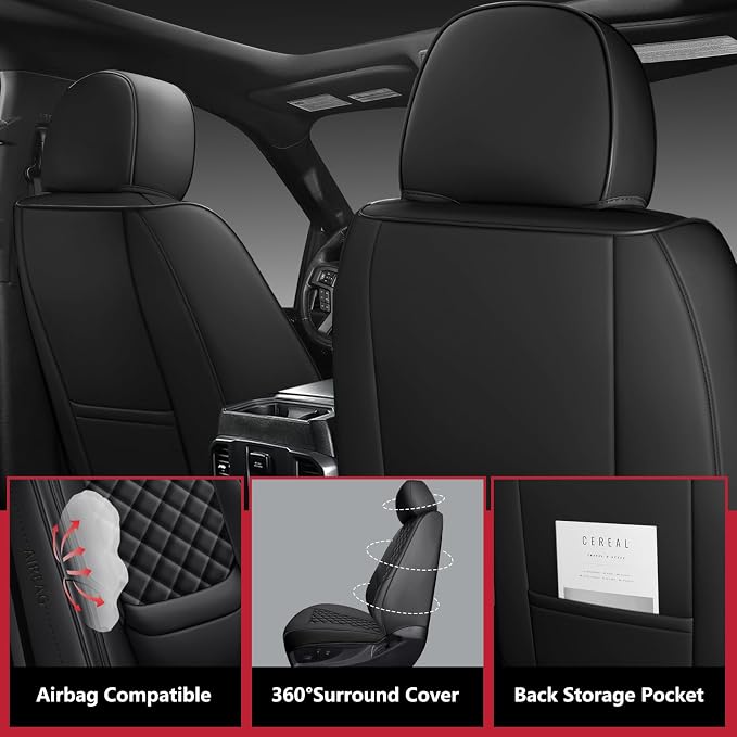 Wrangler Seat Covers 2018-2026 Front Pair, Waterproof Leather Interior Sets with Lumbar Support Custom Fit for Jeep Wrangler JL 2/4 Door Unlimited Sahara/Sport/Rubicon X 392 Willys, Black
