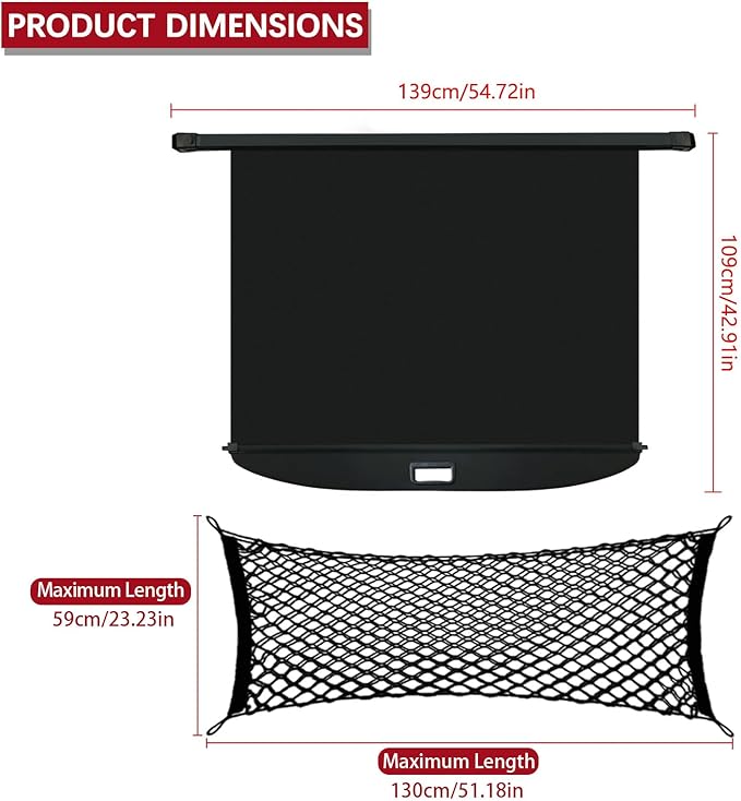Cargo Cover for 2025 Mazda CX90 - Tesmirror Retractable Cargo Cover Compatible with 2024-2025 Mazda CX-90 Tonneau Cover Rear Trunk Cargo Security Shade Cover for Mazda CX 90 Accessories