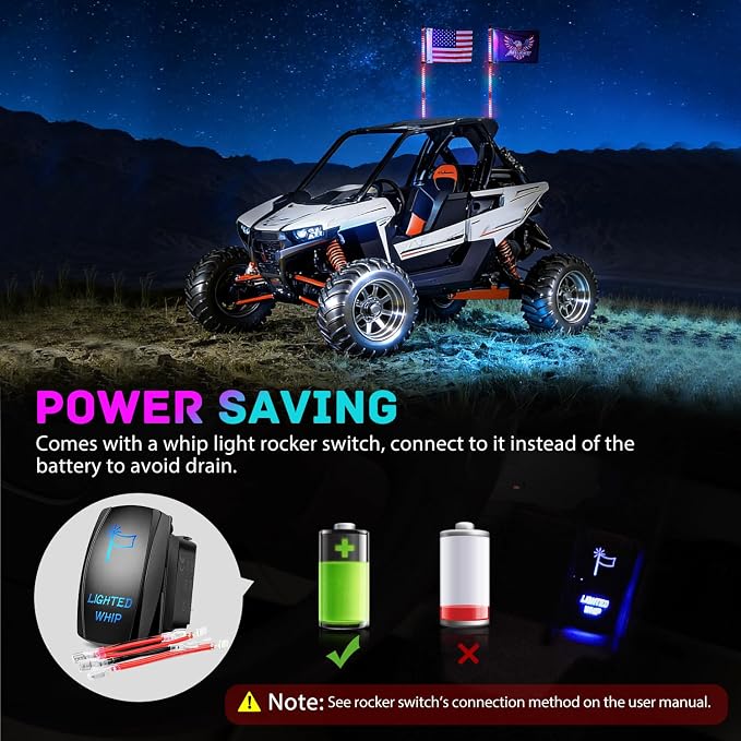 Nilight LED Whip Light 2 PC 5FT COB RGB Spiral Lighted Antenna with Spring Base, Bluetooth App & Remote Control DIY Chasing Patterns & Music Sync Safety Whips for ATV UTV RZR Polaris Can-Am Truck