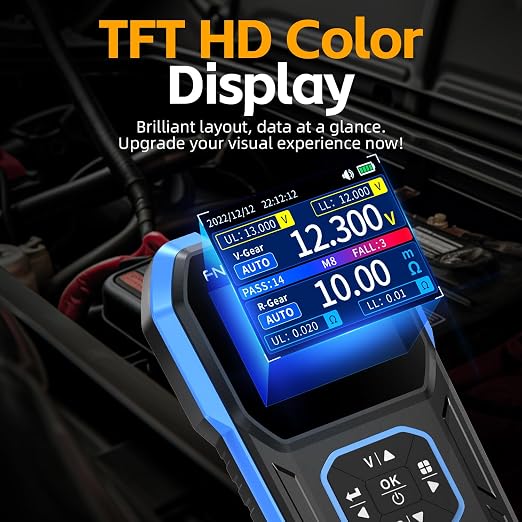 FNIRSI HRM-10 Voltage Internal Resistance Battery Tester，Battery Voltage Meter for Types of Batteries, Car Battery Tester, AAA AA Battery, 100V 200Ω, Digital Battery Analyzer for Household Automotive