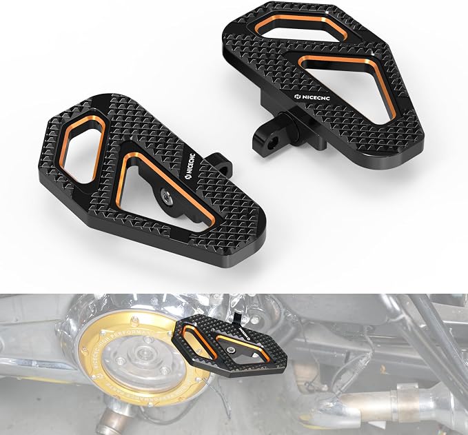 NICECNC Orange Rear Enlarged Passenger Footboard Aluminum Foot Pegs Compatible with Harley Road King Special FLHRXS 2017-2024, Replacement for 50208-04, See Fitments