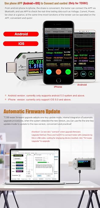TC66C USB Meter 30V 5A Type-C Voltage Current Power Meter, PD Trigger, Charger Power Bank Tester, Color Digital LCD Display USB Tester AVHzY