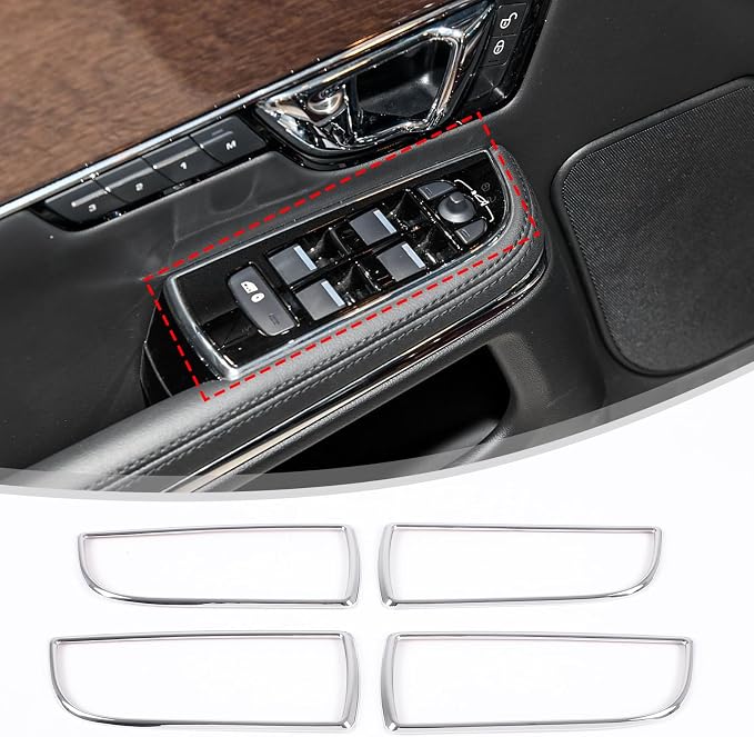 Daeiclru Window Lift Switch Panel Cover Compatible with Jaguar XJ 2010-2019, Car Door Power Window Glass Lift Switch Button Decoration Frame Interior Accessories (Bright Silver)
