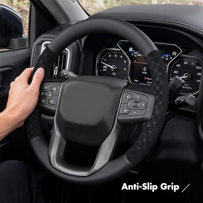 MEWANT Hand Stitch 3D Style Steering Wheel Protector Wrap Cover for GMC Sierra 1500 2019-2023/Sierra 1500 Limited 2022/Sierra 2500 2020-2024/Sierra 3500 2020-2024/Yukon 2021-2023
