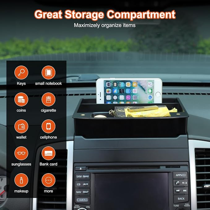 Dash Organizer Tray Compatible with Nissan Frontier 2009-2017,ABS Car Dashboard Storage Box Organizer Holder Tray Interior Accessories (Style-A)