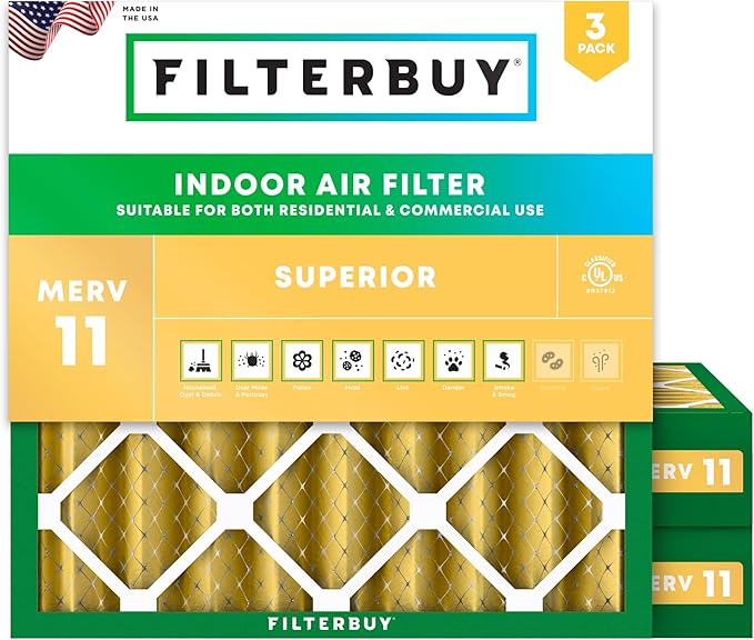 Filterbuy 25x25x4 Air Filter MERV 11 Superior Pet & Allergy Defense (3-Pack), Electrostatic Pleated HVAC AC Furnace Filters Replacement (Actual Size: 24.50 x 24.50 x 3.63)