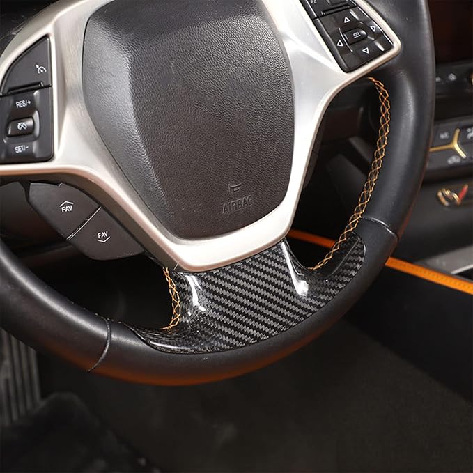 Steering Wheel Cover Trim Real Carbon Fiber 1PCS Compatible with Corvette C7 Z06 Z51 ZR1 Stingray 2014 2015 2016 2017 2018 2019 (Black Carbon)
