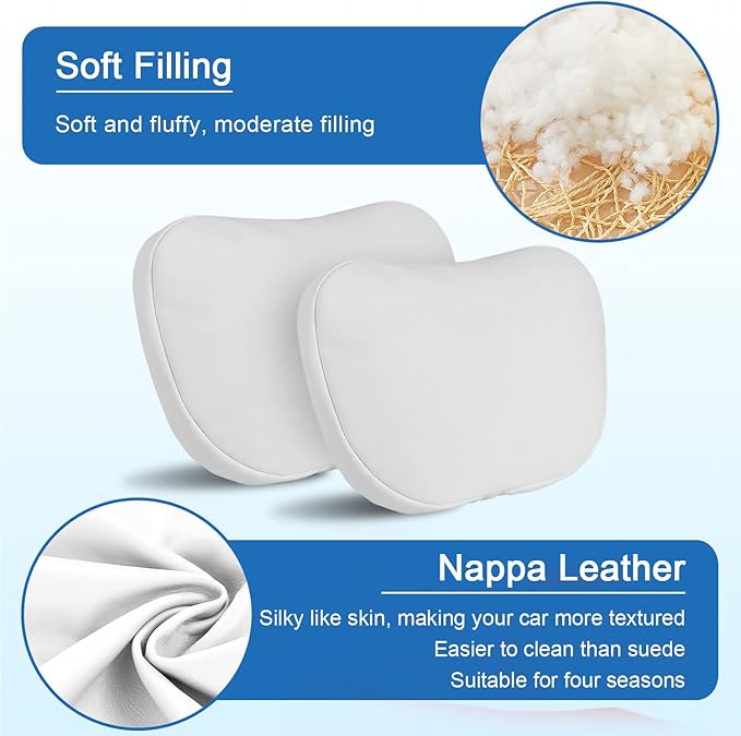 2 Pack Car Headrest Neck Pillow for Tesla Model 3 Model Y S X & Cybertruck Accessories, Car Seat Pillow Head Neck Rest Cushion(Upgrade White)