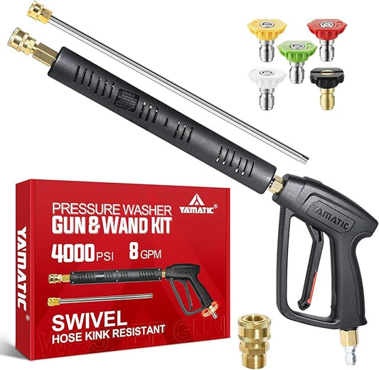 YAMATIC Pressure Washer Gun Wand with Swivel 3/8" Plug & M22 Coupler, Stainless Steel Extension Lance Replacement for Ryobi, Simpson, Craftsman Power Washer for Foam Cannon Car Wash, 4000 PSI