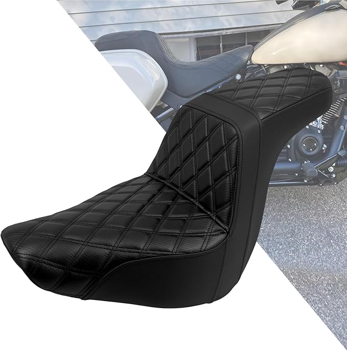 Motorcycle 2-Up Seat Driver Passenger One-Piece Seat Fit For Harley Low Rider Low Rider S ST FXLR FXLRST 2018-up (Black Stitching)