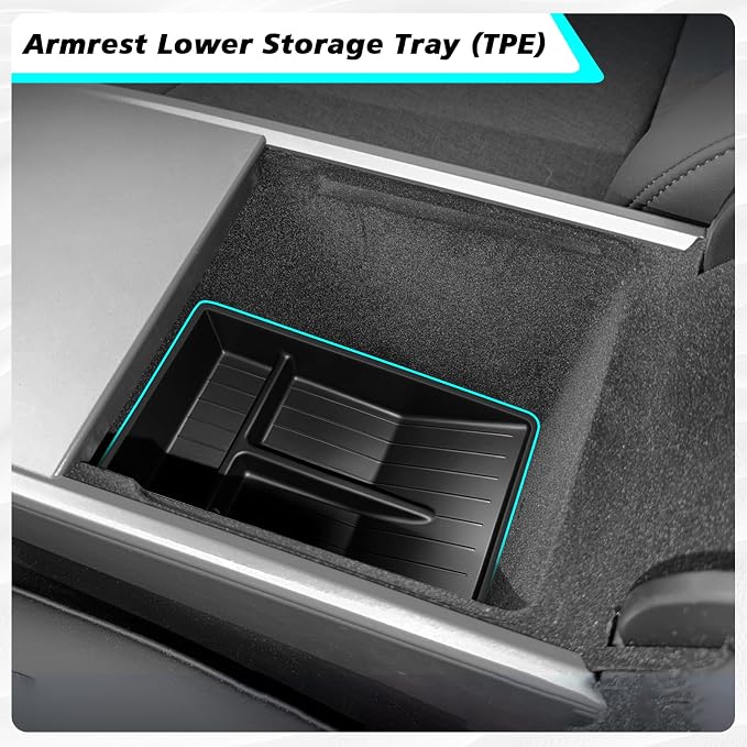 BestEvMod 4PCS Center Console Organizer Compatible with 2026 2025 Tesla Model Y Juniper | Standard Version | Accessories Armrest Storage Tray Cup Holder Wireless Charging Pad (TPE Bottom Tray)