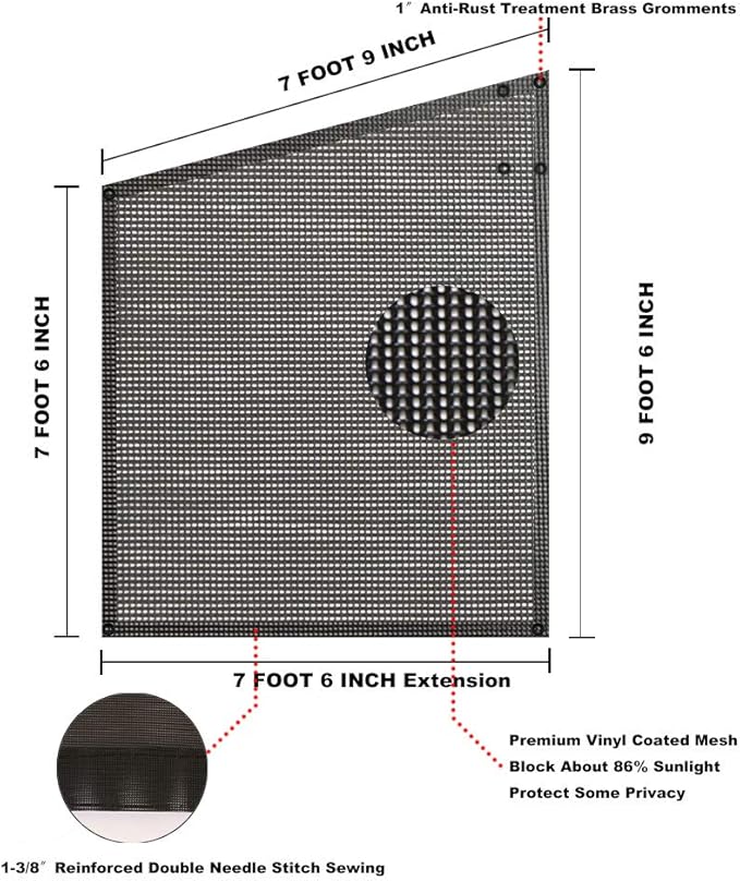 Shadeidea RV Awning Sun Shade Screen for Side Panel - 9' 6'' X 7' 6'' -Black Mesh Sunshade Motorhome Camping Trailer UV Sunblocker Canopy Sunscreen - 3 Year Warranty