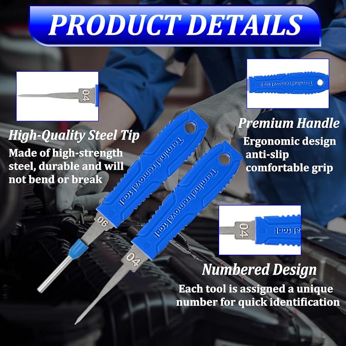Terminal Removal Tool Kit - 21pcs Electrical Pin Removal Tools Automotive Depinning Tool Kit with Blow-Molded Case for Most Connector, Blue