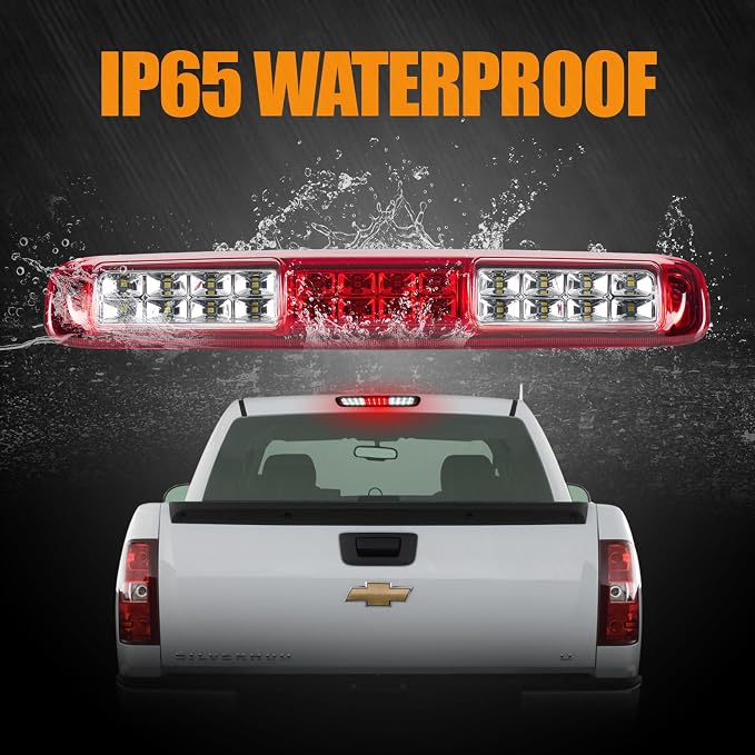 Third 3rd Brake Light, LED High Mount Stop Light for 1999-2007 Chevy Silverado GMC Sierra 1500 2500 3500 HD Classic, Rear Center Cab Roof Tail Cargo Lamp, Red Lens