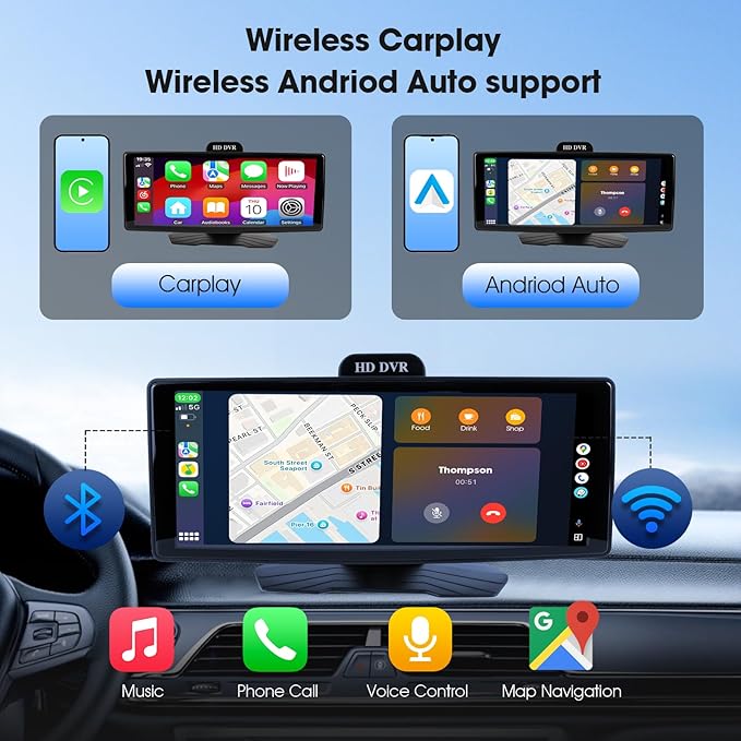Haudio 9.3” Portable Wireless CarPlay Touch Screen, Plug & Play CarPlay Screen for Car, Apple CarPlay & Android Auto, 1080P Backup Camera, Voice Control, Bluetooth, GPS Navigation, No Installation