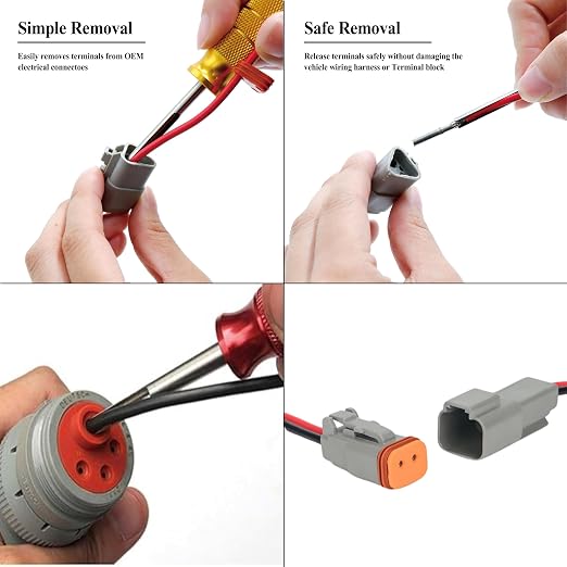 Deutsch Terminal Removal Key Tool, 14/16 / 20 AWG DT, DTM, DTP Terminal Release Tool Kit, 3 Pieces - Car Vehicle, Wiring Connector, Harness, Socket, Plugs, Pins, Mechanics