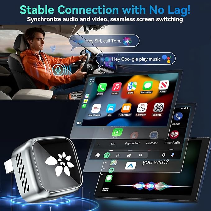 2-in-1 Mini CarPlay Adapter for iPhone & Android, Auto Stable Connection with Zero Latency with USB-A/USB-C Ports