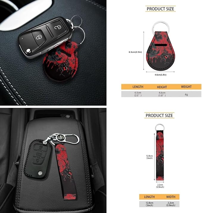 18Pcs Spider Web Car Seat Covers Full Set Universal Headrest Covers with Steering Wheel Cover,Handbrake Protector,Center Console Pad Cover,Seat Belt Pads,Keychain,Cup Holder Mats,Red