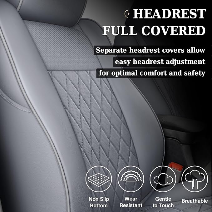 Coverado Tacoma Seat Covers Full Set, Faux Leather Seat Covers Custom Fit for 2005-2023 Toyota Tacoma Double/Crew Cab Base Prerunner SR5 Limited TRD Sport Interior Covers (Gray)