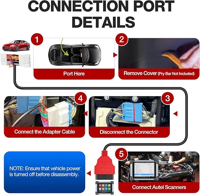 Autel Original TESKIT3Y Teala Diagnostic Cable Adapter for Tesla Model 3 & Y, 26Pin OBD1 to 16 Pin OBD2 Extension Harness Connector, Work with OBD2 Scanner MaxiSys Ultra Elite 2 PRO MS908S PRO MS909