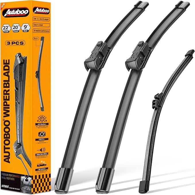 AUTOBOO 22"+20" Windshield Wipers Blades Replacement for Ford Bronco Sport 2021-2024 2025 with 9 Inch Rear Wiper Blade -Original Factory Quality (Pack of 3)
