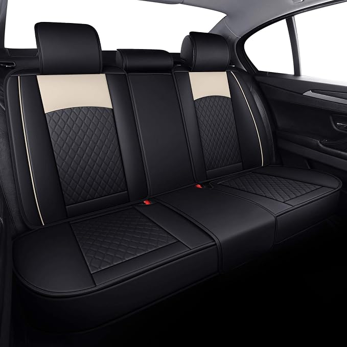 Aierxuan Seat Covers for Cars Women Leather Waterproof Universal Fit for Hyundai Elantra Sonata Ford Forte Honda Civic CRV Toyota Corolla 4Runner Rav4 Highlander Hybrid(Full Set, Black-Beige)