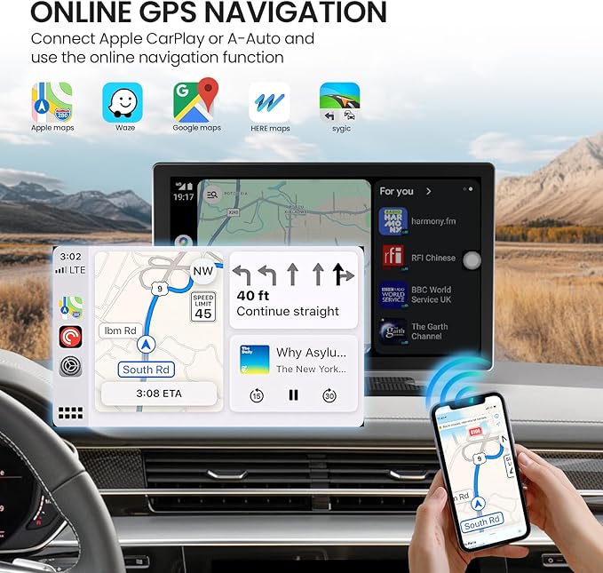 TECXERLLON 9.0'' Carplay Screen for Car, Portable Car Stereo with Apple Carplay & Android Auto, Car Audio Receivers with Mirror Link, Screen for All Vehicles(No Camera)