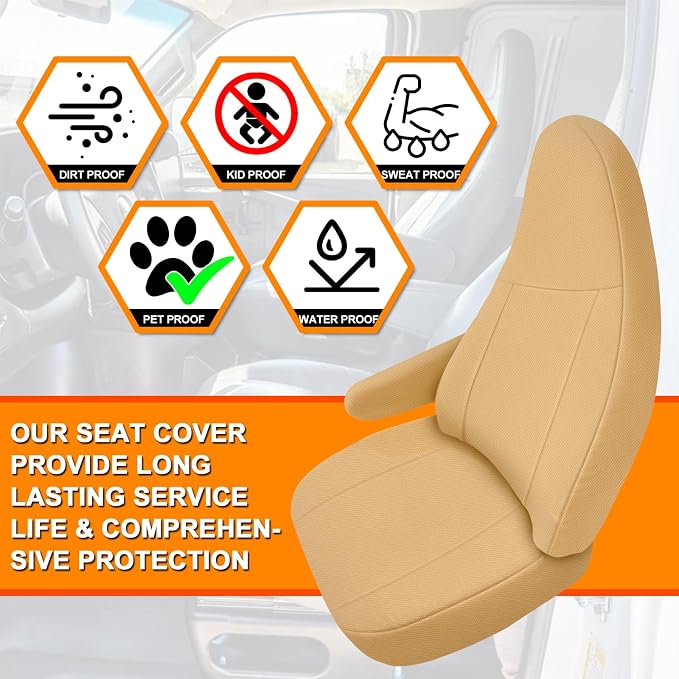 Seat Covers Compatible with 2010-2025 Chevy Express Front Bucket Seats with Opening for Grab Handle on Passenger Side Backrest, Custom-Made Heavy Duty Seat Cover, NOT for RV Seats