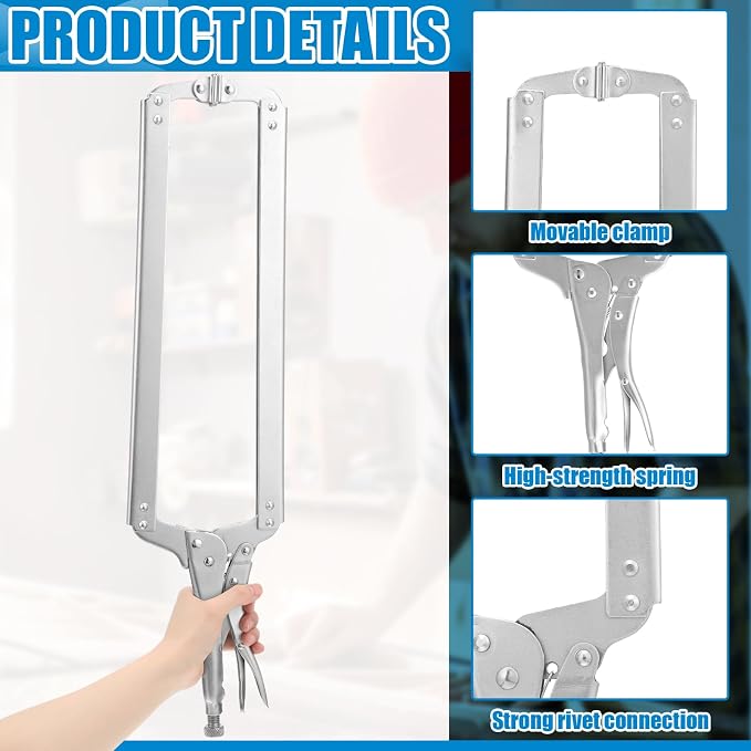Yexiya 4 Pcs 24 Inch C Clamps Locking Pliers Welding Table Clamps Heavy Duty Locking Pliers Large Opening Adjustable with Grip Swivel Pads Alloy Steel for Woodworking Repair Home Auto Workshop