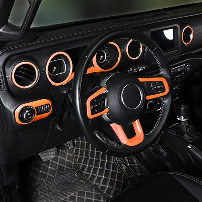 CheroCar 21PCS Full Set Interior Decoration Trim Kit for 2018-2026 Jeep Wrangler JL JLU & Gladiator JT Steering Button Frame, Air Conditioning Vent, Reading Light, Speaker (Orange)