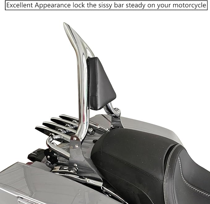 2026-2009 Motorcycle Detachable Backrest Sissy Bar Passenger Back Rest Pad for Harley Touring Road Glide Road King CVO Street Glide Electra Glide Ultra (22" Chrome)
