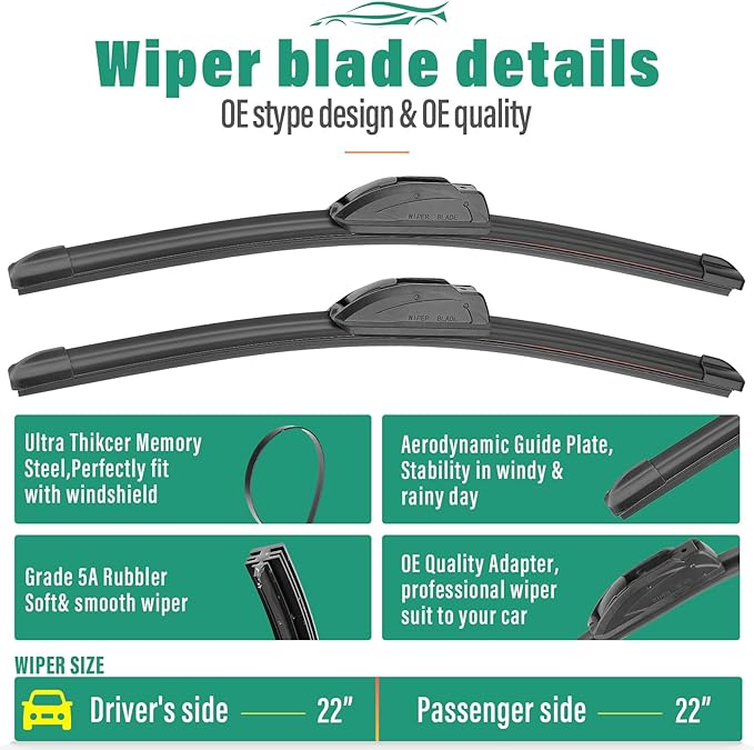 22" 22" 11" Windshield Wiper Blades Replacement for Ford Expedition Lincoln Navigator 2018 2019 2020 2021 2022 2023 2024 2025 Premium All Weather Front Rear Wipers Set - OEM Quality (Pack of 3)